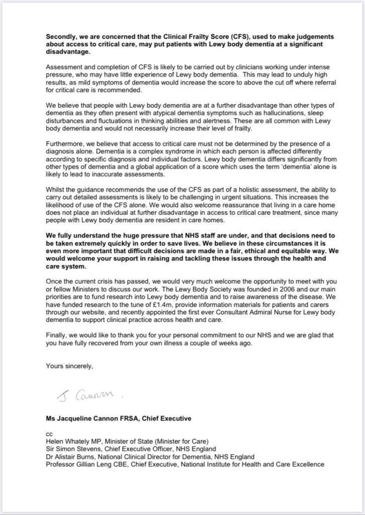 Letter To Health Secretary - Impact Of COVID-19 On People Living With ...